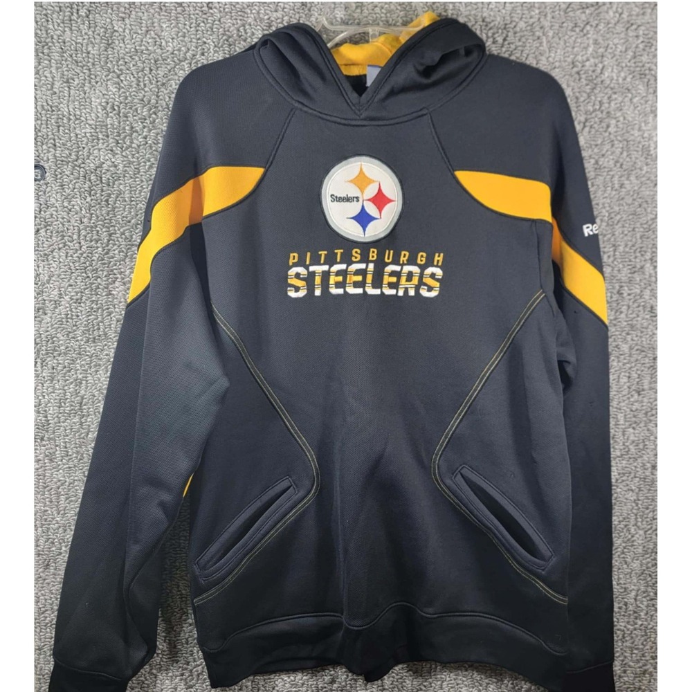 Reebok Pittsburgh Steelers Hoodie NFL Football‎ Black Yellow- Mens Medium